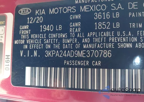 2021 Kia Rio S z USA, uszkodzony, nr VIN 3KPA24AD9ME370786